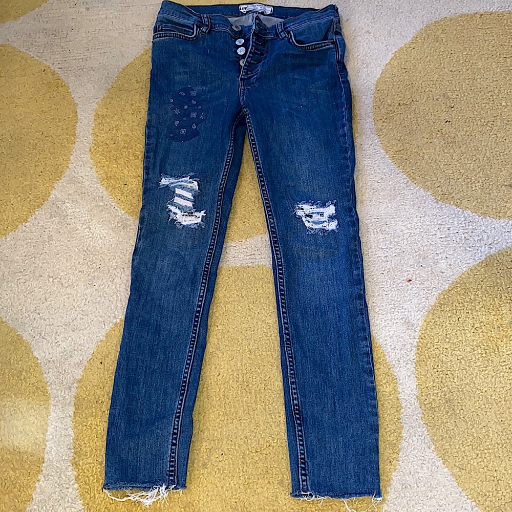 FREE PEOPLE skinny jean patch worn size 27